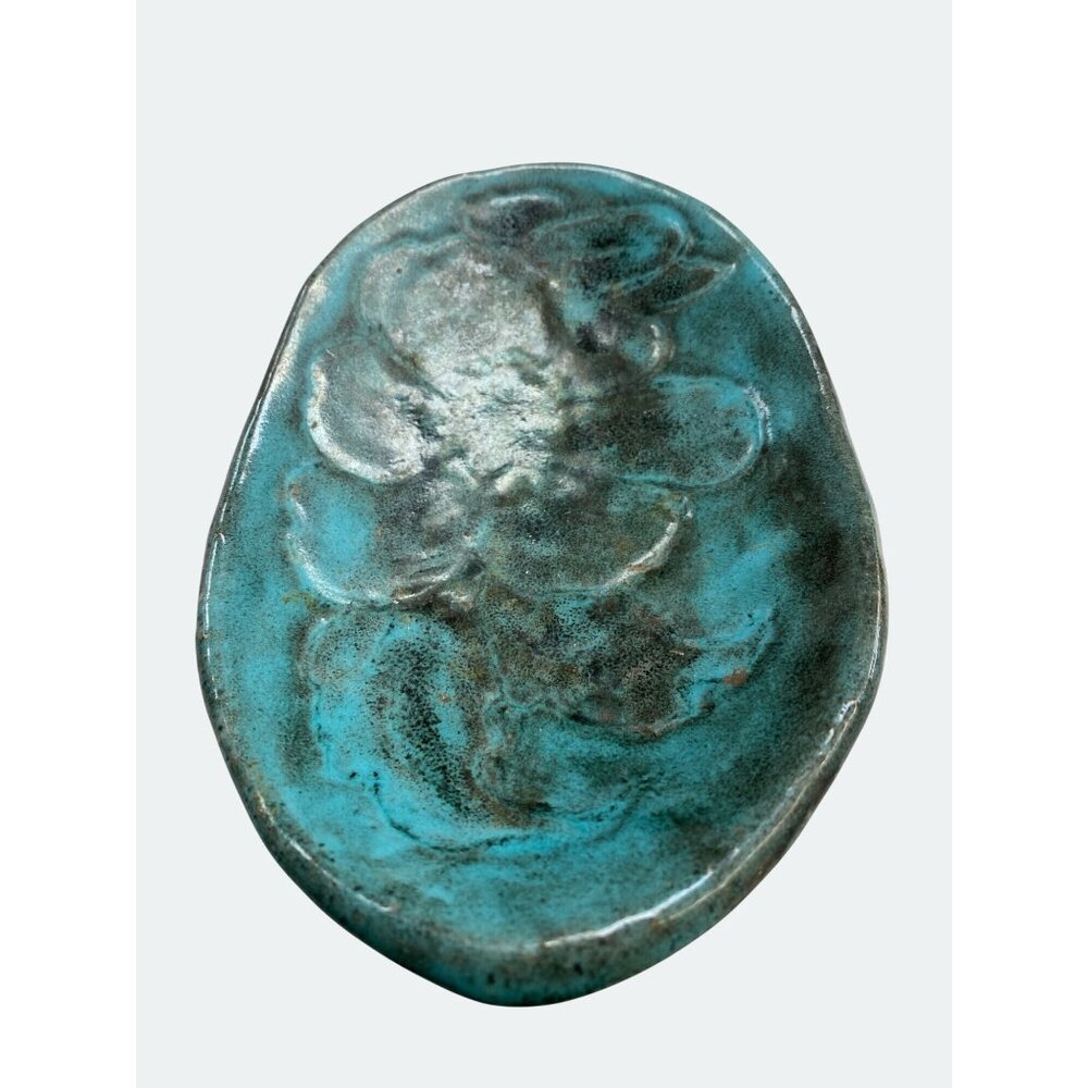 Handcrafted Clay Decorative Plate Soap Dish Aqua Glaze Finish - Picture 3 of 4